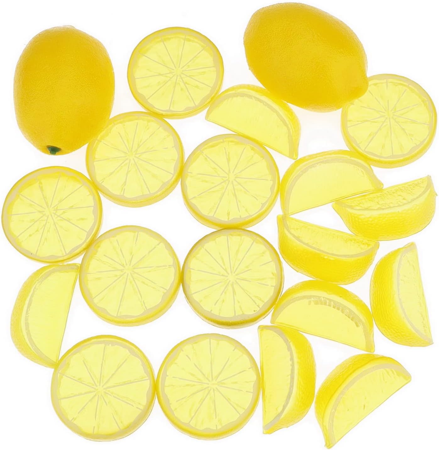 Woration 20 Pack Simulation Lemon & Slices Blocks Set, Artificial Plastic Lemon Slice Lifelike Fake Lemon Decor Fake Fruit for Wedding Photography Prop Party Display